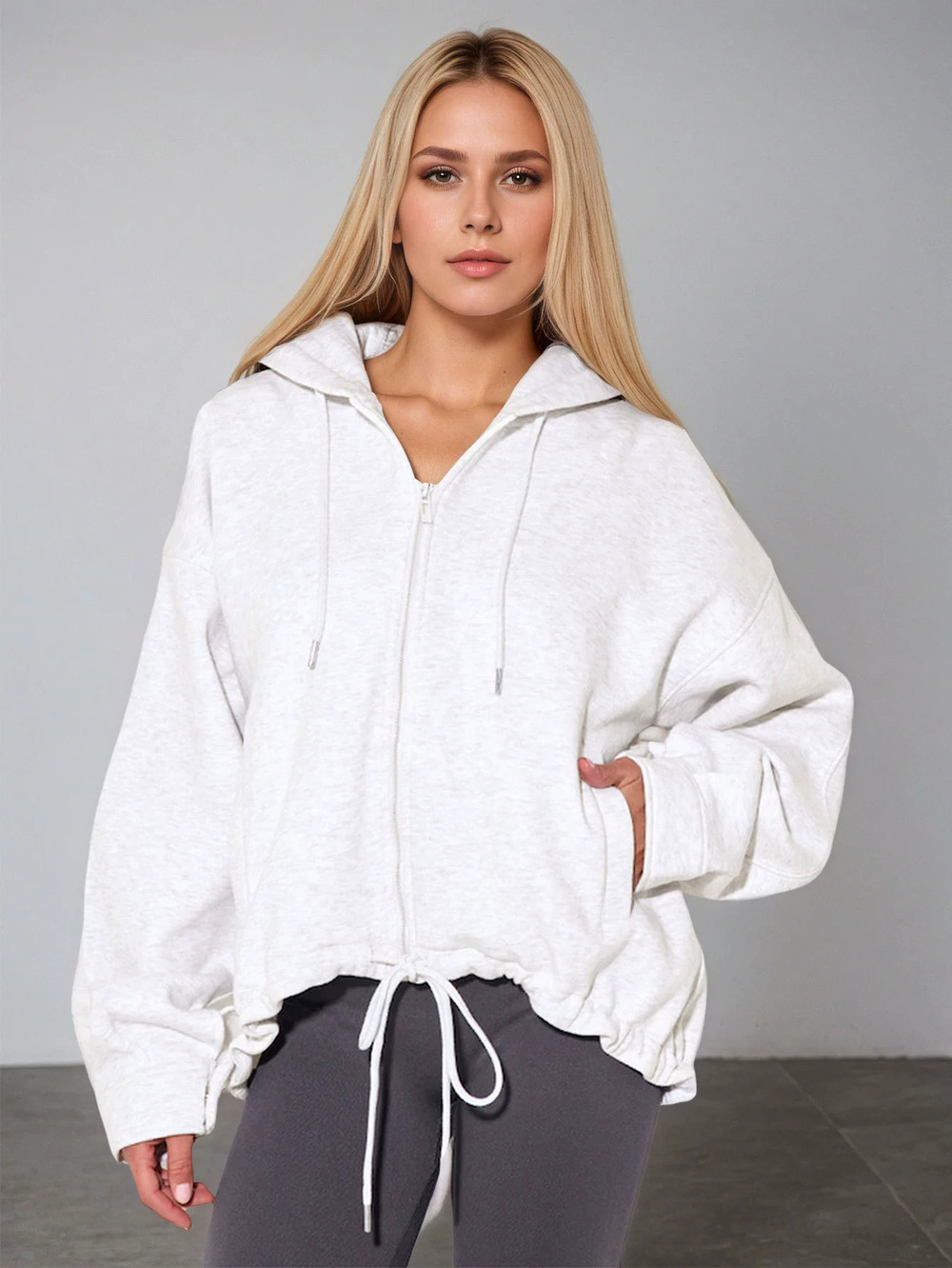 ZARA Casual Sport Hoodie Zip Up Knit Solid Color